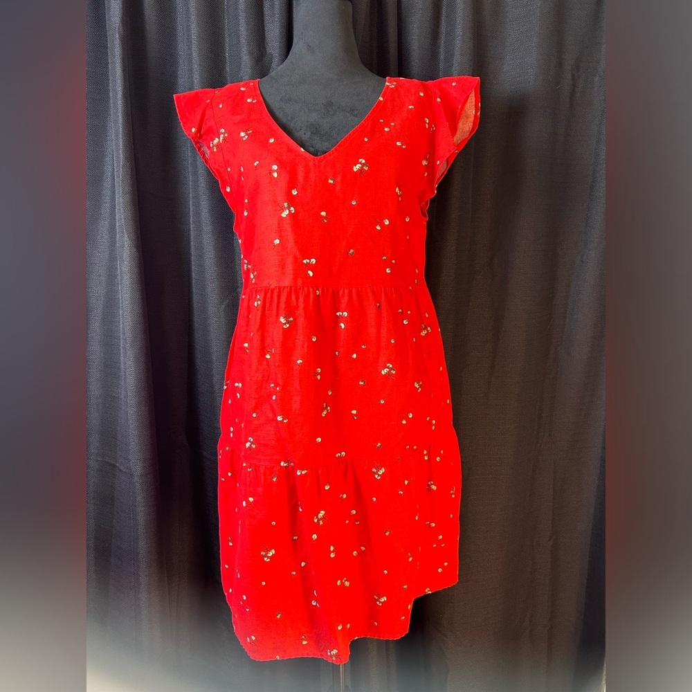 GOODTHREADS Red Flutter-Sleeve Dress with Pockets Size Medium s19